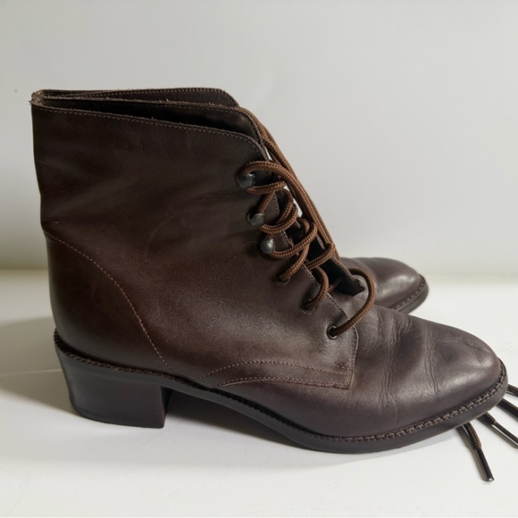 Vintage inspired Brown Leather Ankle Boots 8 - Picture 1 of 6